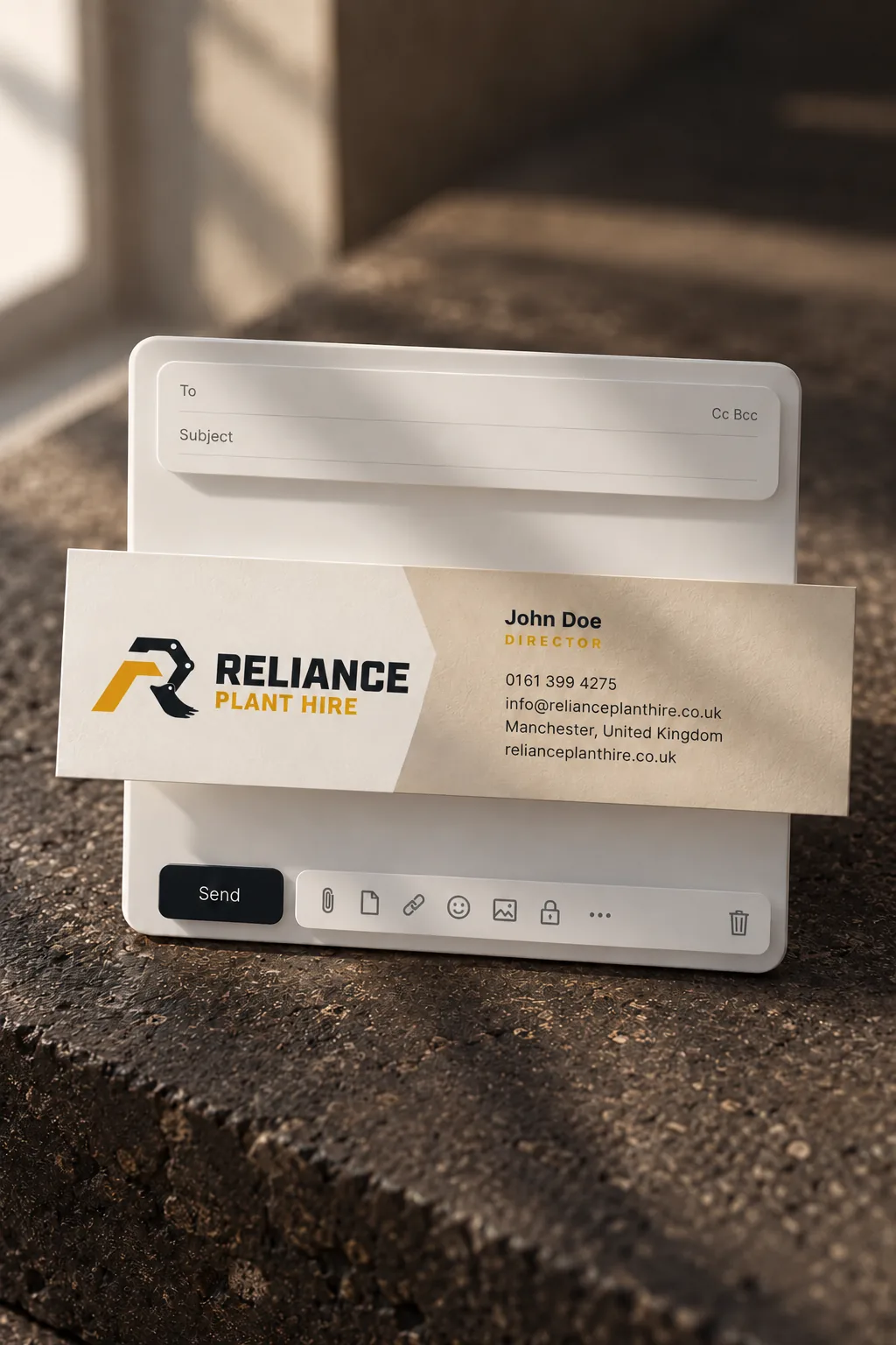 Reliance Plant Hire email mockup